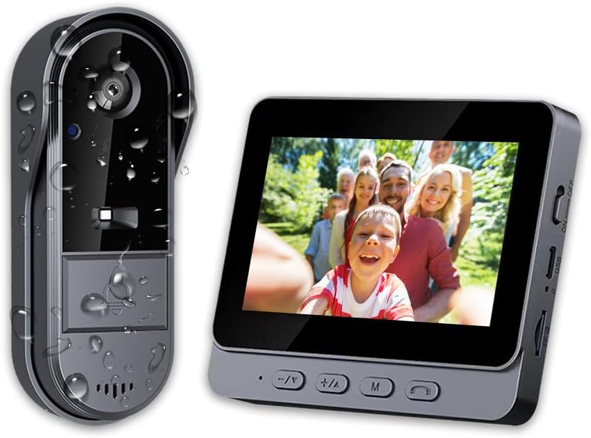 Bezprzewodowy dzwonek do drzwi z kamerą 1080P, wodoodporność IP67, zewnętrzny wideodomofon z ekranem 4,3", kąt widzenia 170°, widzenie nocne, wid