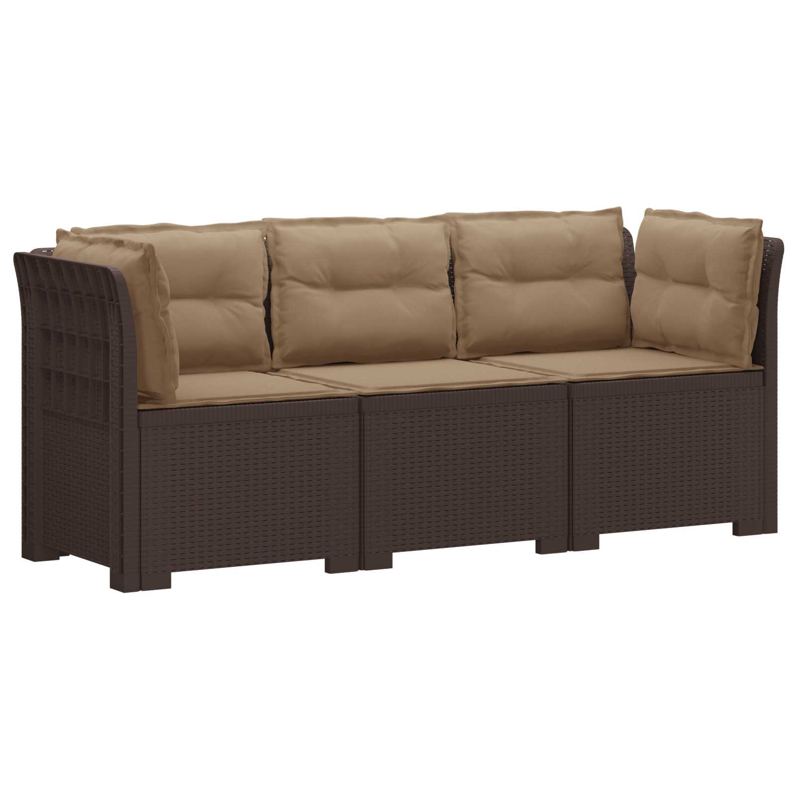Sofa Ogrodowa Modułowa 3-Osobowa Plastikowa Brązowa z Poduszkami na Taras