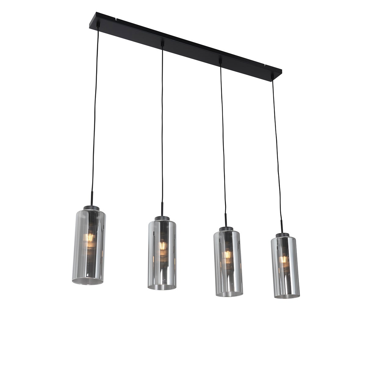 Lampa wisząca w stylu art deco czarna z przydymionym szkłem 4-punktowa - Laura