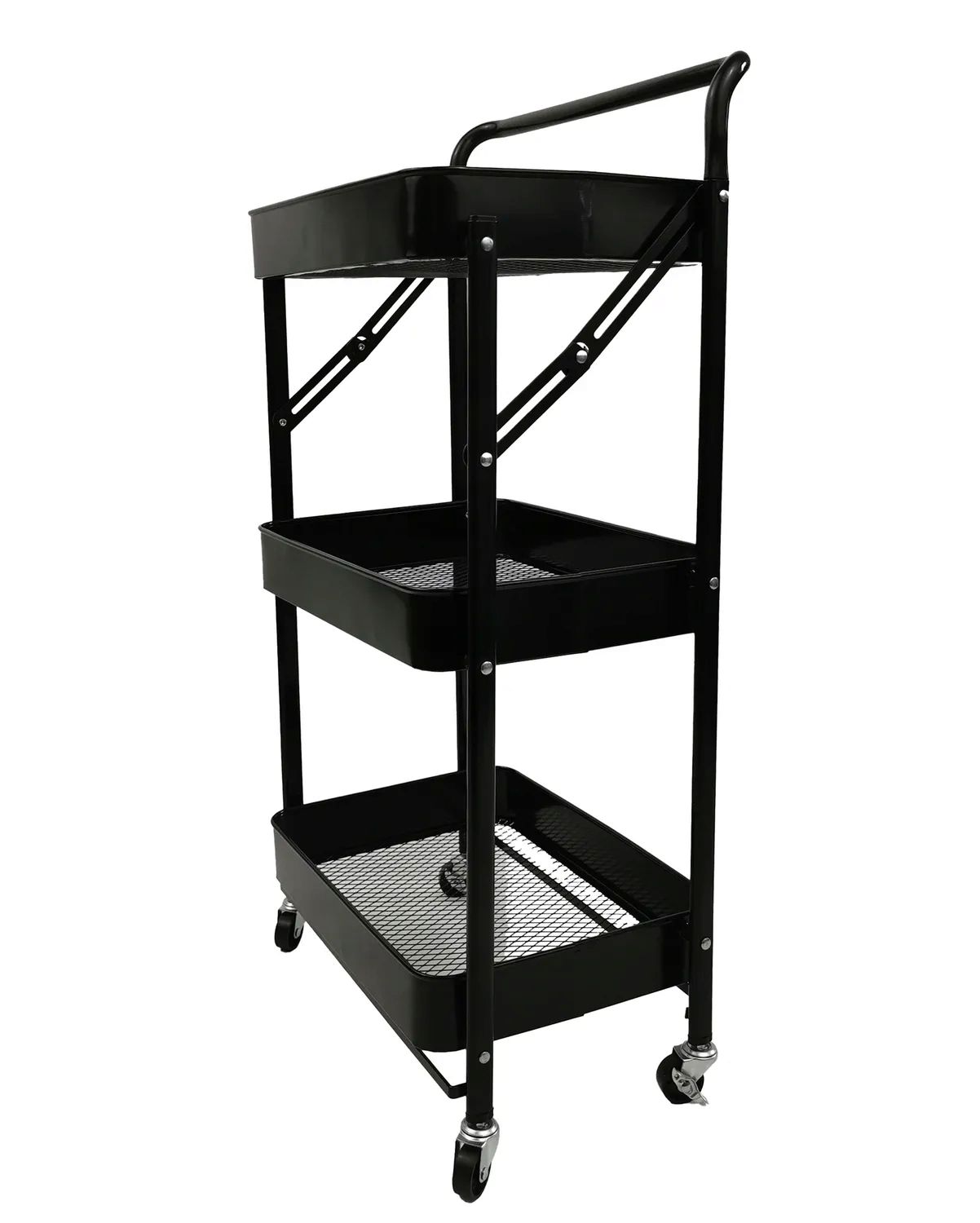 Metalowy wózek kuchenny mobilny 3-poziomowy blokada kółek z rączką 82 cm black