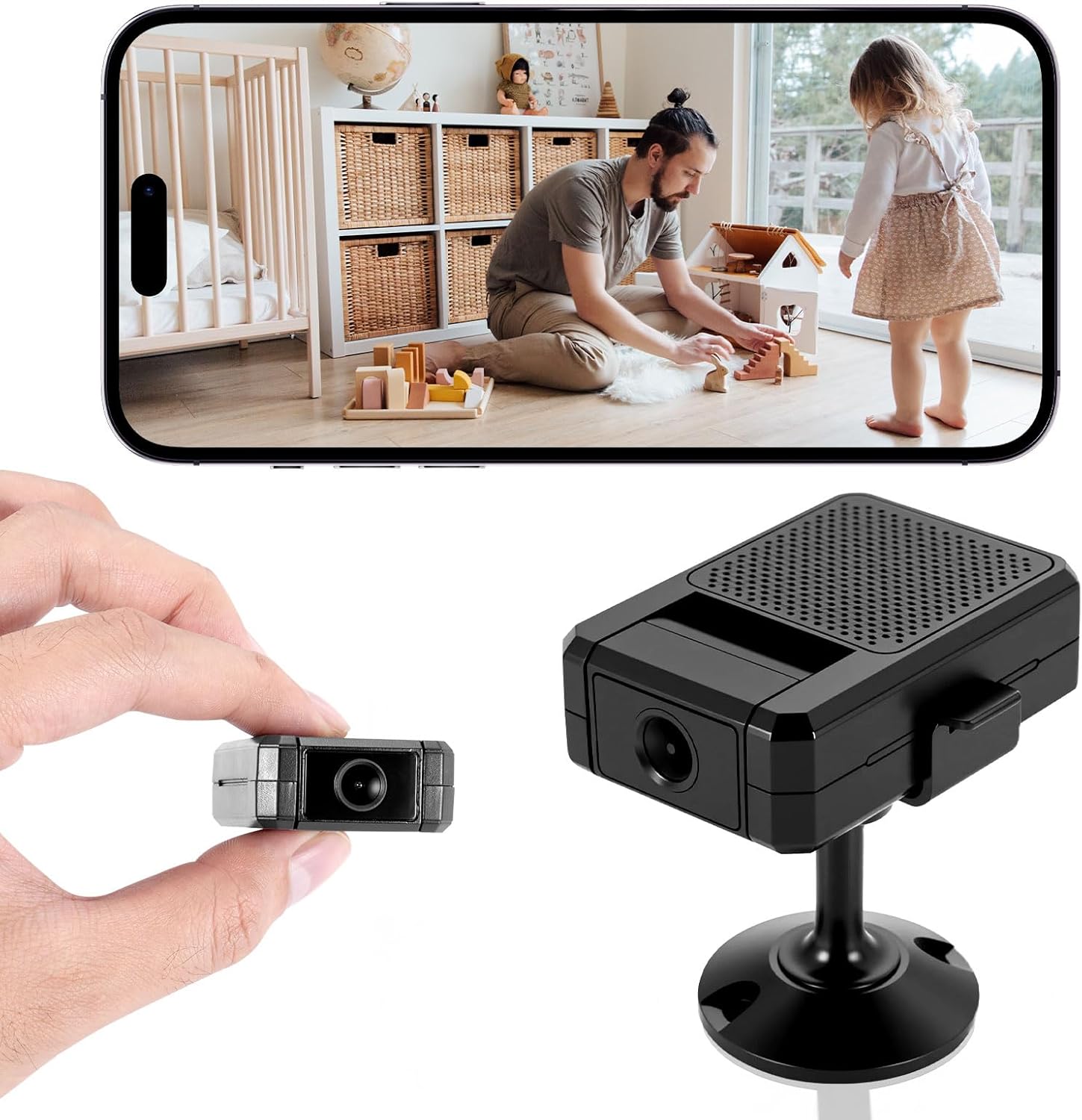Miniaturowa kamera szpiegowska, kamera monitorująca do użytku wewnątrz i na zewnątrz budynków, 1080P HD, z obiektywem obrotowym o 180°, z noktow
