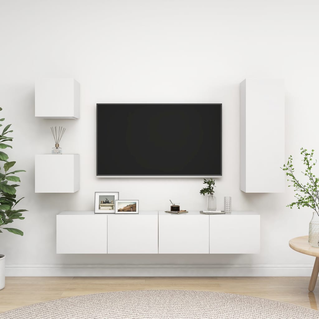 5-cz. zestaw szafek TV, biały, materiał drewnopochodny