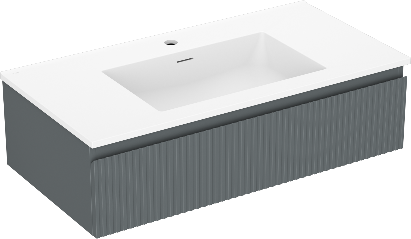 Mexen Rivel szafka łazienkowa 90 cm z umywalką Otis, 1 szuflada, ryflowana , grafit mat/biała mat - 91A20-09023-1-BF66-W18M01