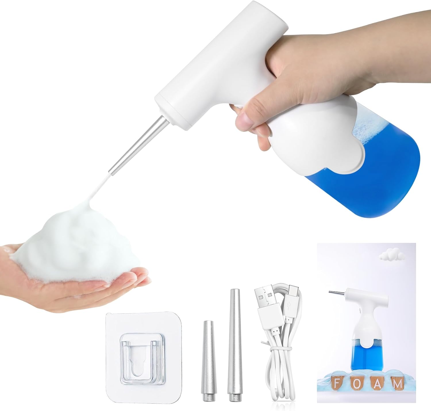 Automatyczny dozownik mydła, 400 ml, elektryczny dozownik mydła, ładowany przez USB, wodoodporny ścienny dozownik mydła IPX5