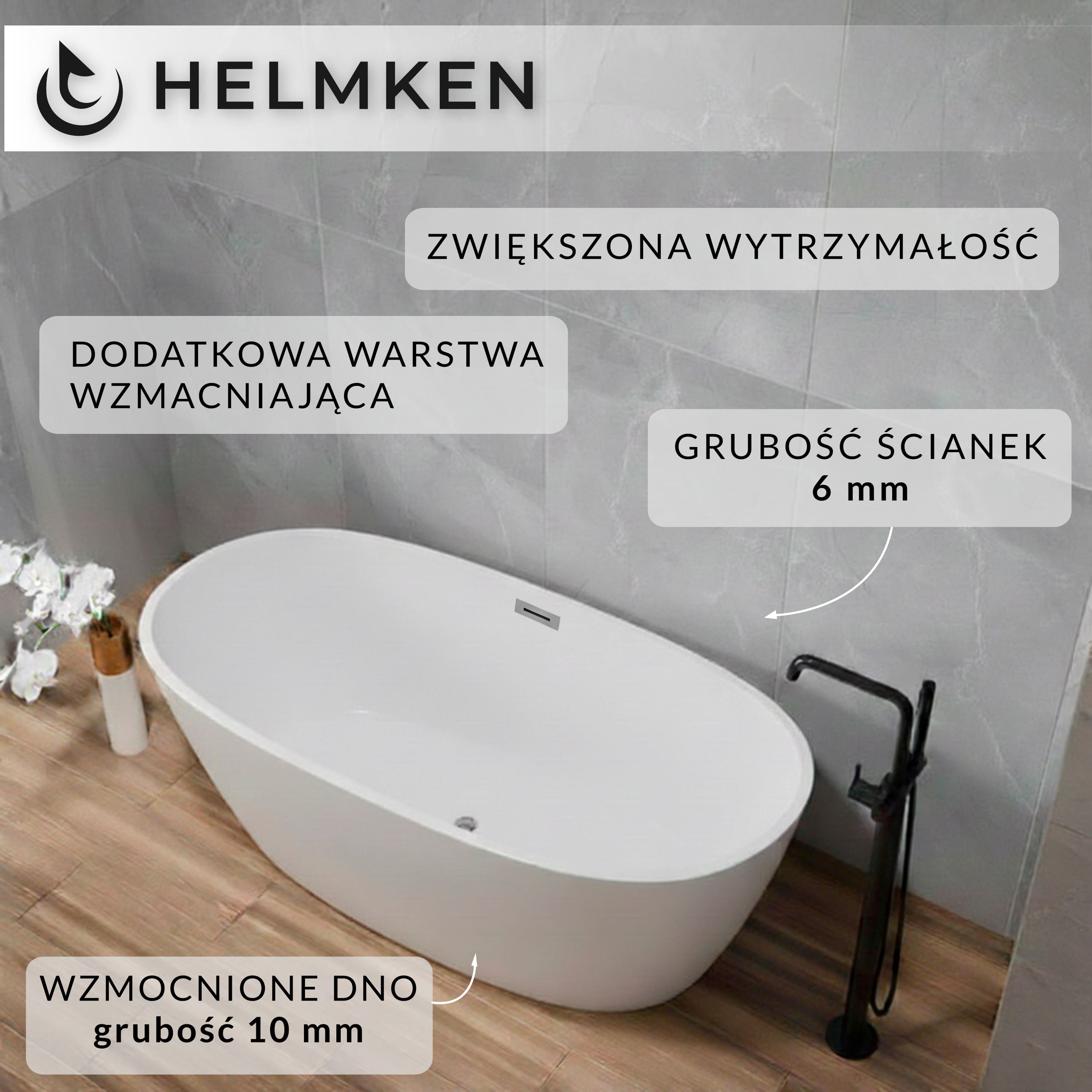 Wanna wolnostojąca akrylowa Helmken Opaline 170 x 80 / 31460170