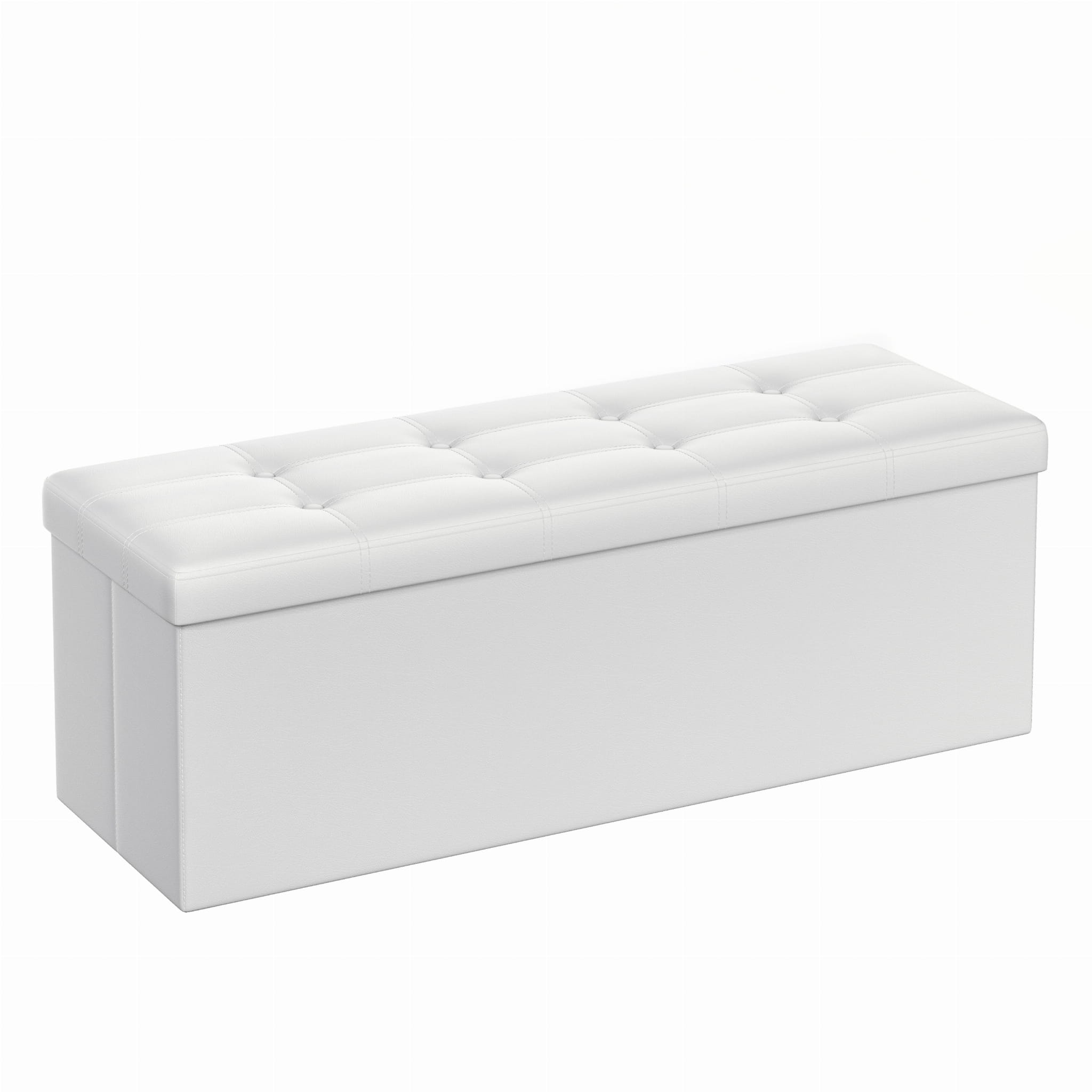 Pufa Songmics 110x38cm ekoskora biała prostokątna ze schowkiem