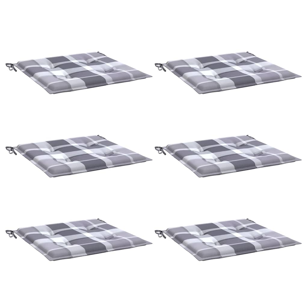 6x Poduszka Ogrodowa na Krzesło 50x50 cm Szara w Szarą Kratę na Taras
