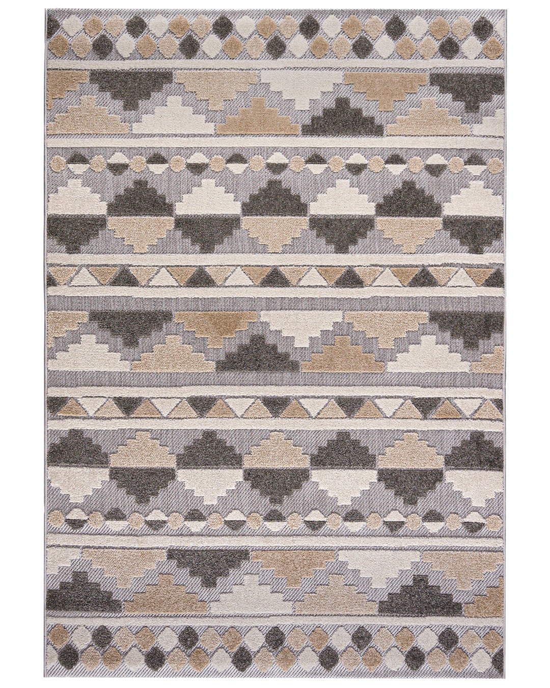 Dywan zewnętrzny/wewnętrzny etniczny Vasco Beige Mazovia 200x300cm wodoodporny na balkon, taras, beżowy, grafitowy, kremowy 1 szt.