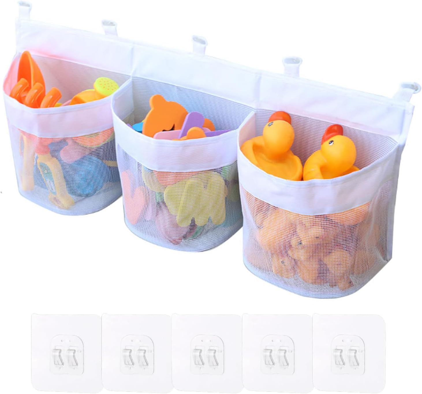 Sac de rangement pour jouets de salle de bain pour enfants, 60 cm, filet de rangement pour boules de bain avec 3 przegródki, grandes ouvertures