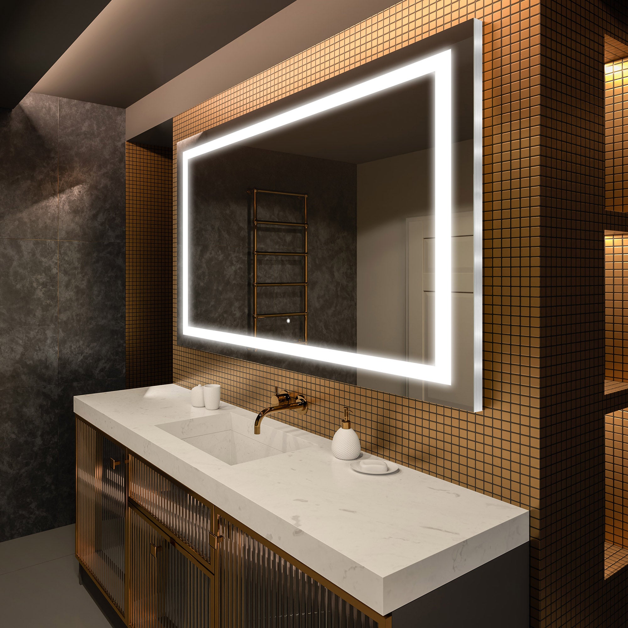 Lustro Premium z podświetleniem LED Łazienka (80x100cm) Lustro z podświetleniem LED i dotykowym włącznikiem oświetlenia