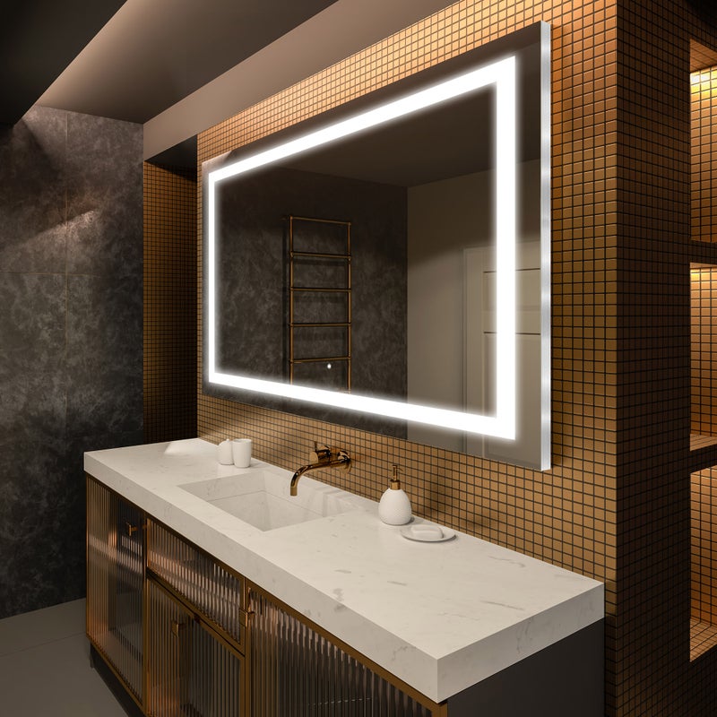 Lustro Premium z podświetleniem LED Łazienka (80x100cm) Lustro z podświetleniem LED i dotykowym włącznikiem oświetlenia
