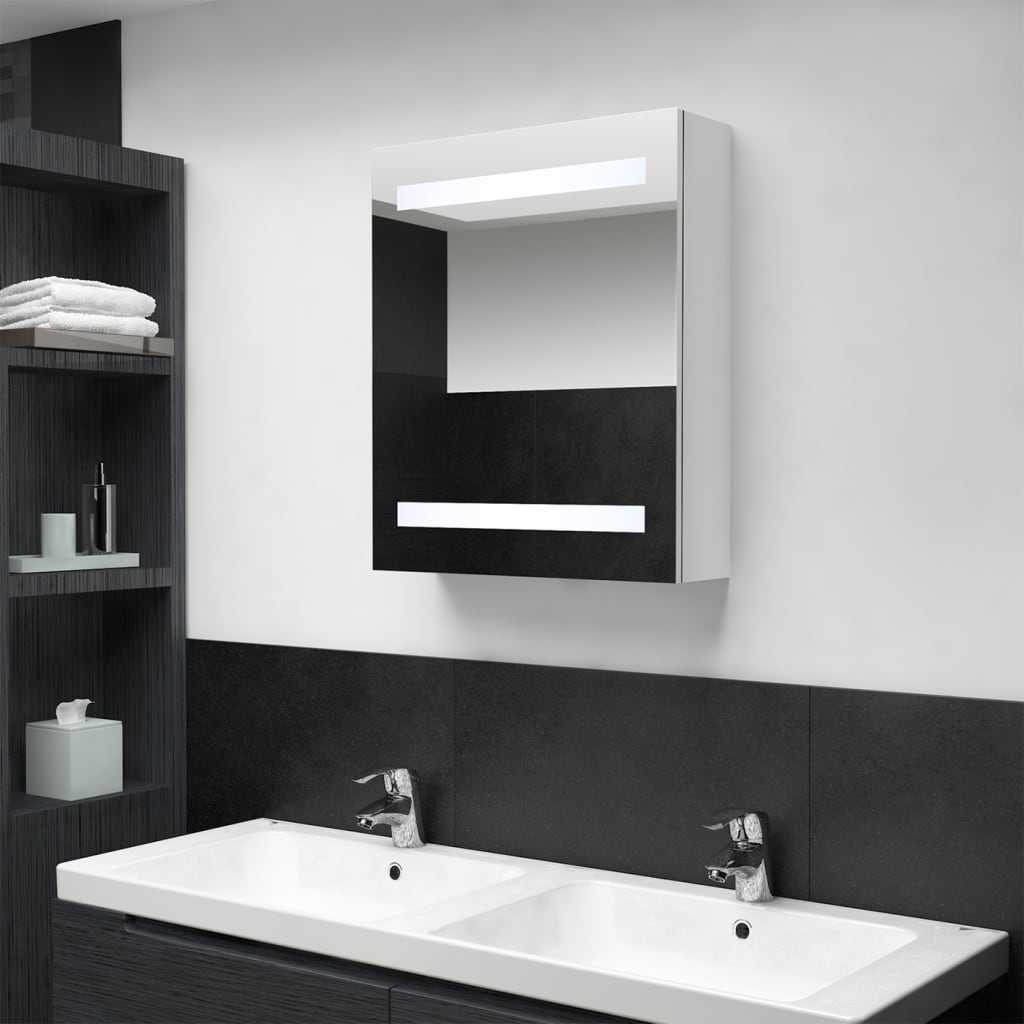 Szafka łazienkowa z lustrem i LED, lśniąca biel, 50x14x60 cm vidaXL
