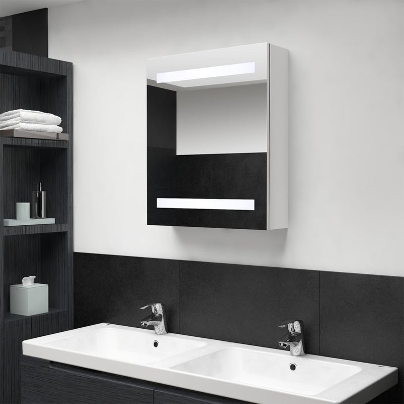 Szafka łazienkowa z lustrem i LED, lśniąca biel, 50x14x60 cm vidaXL