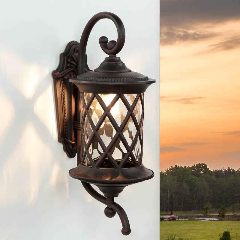 (Żarówka nie jest dołączona) Czarna szklana aluminiowa lampa ścienna zewnętrzna IP23 Taras ogród D:18 cm E27 Latarnia rustykalna nostalgiczna lampa śc