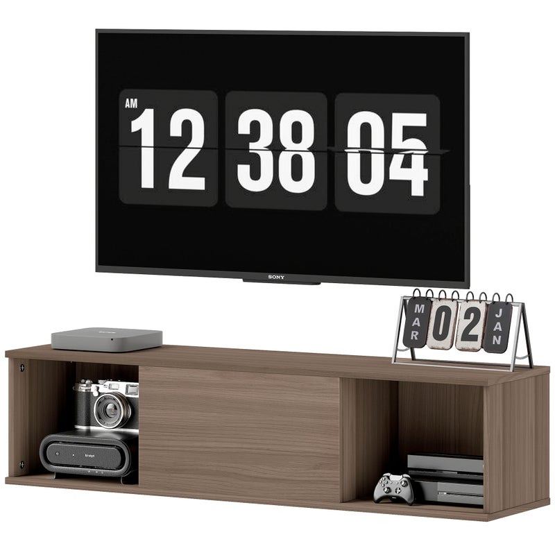 Szafka ścienna pod telewizor z 2 otwartymi przegrodami i drzwiami uchylnymi, 120 x 30 x 29,5 cm, brązowa
