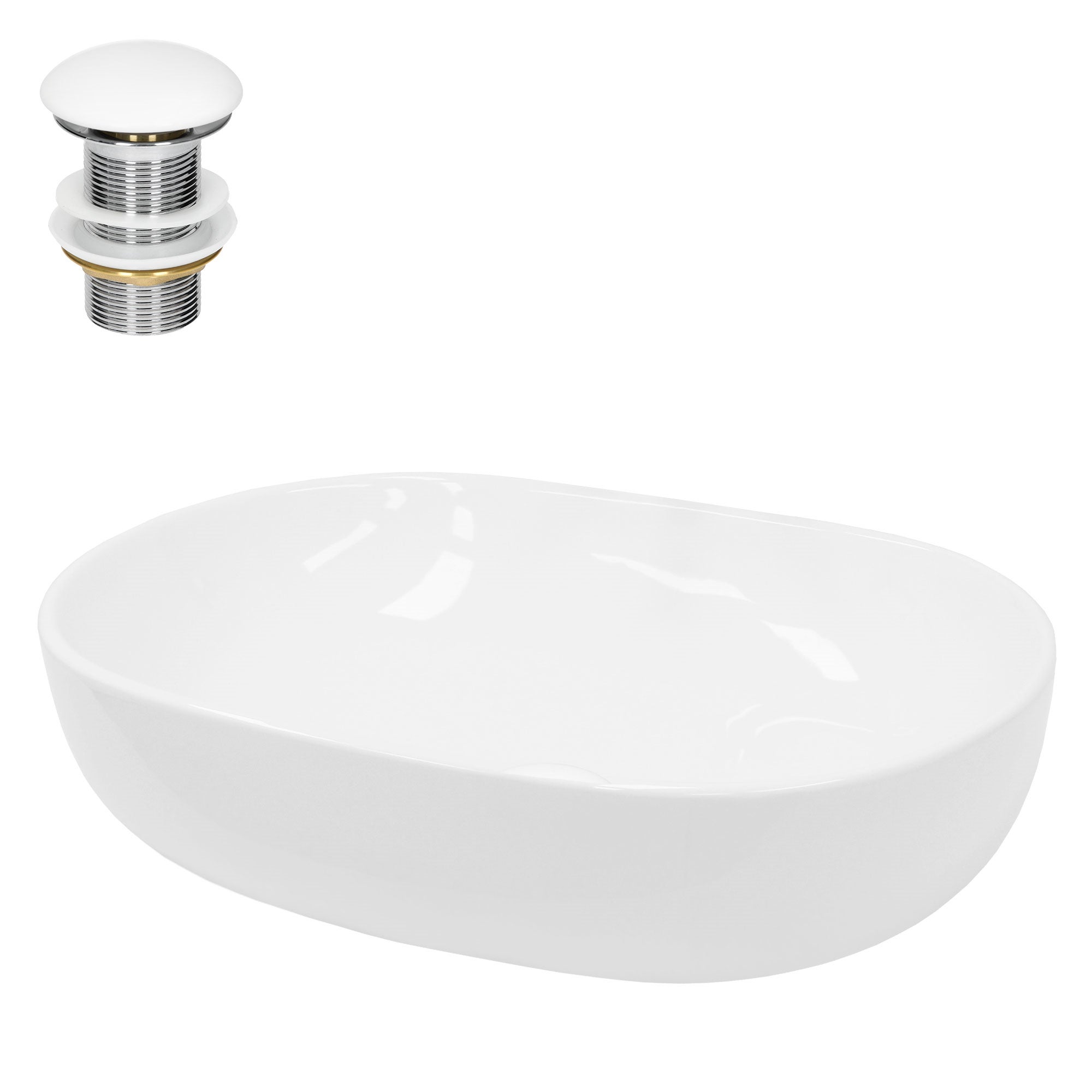 ECD Germany Design Umywalka Umywalka 600 x 420 x 145 mm wraz z zestawem odplywowym do umywalki bez przelewu - bialy ceramiczny Umywalka nablatowa