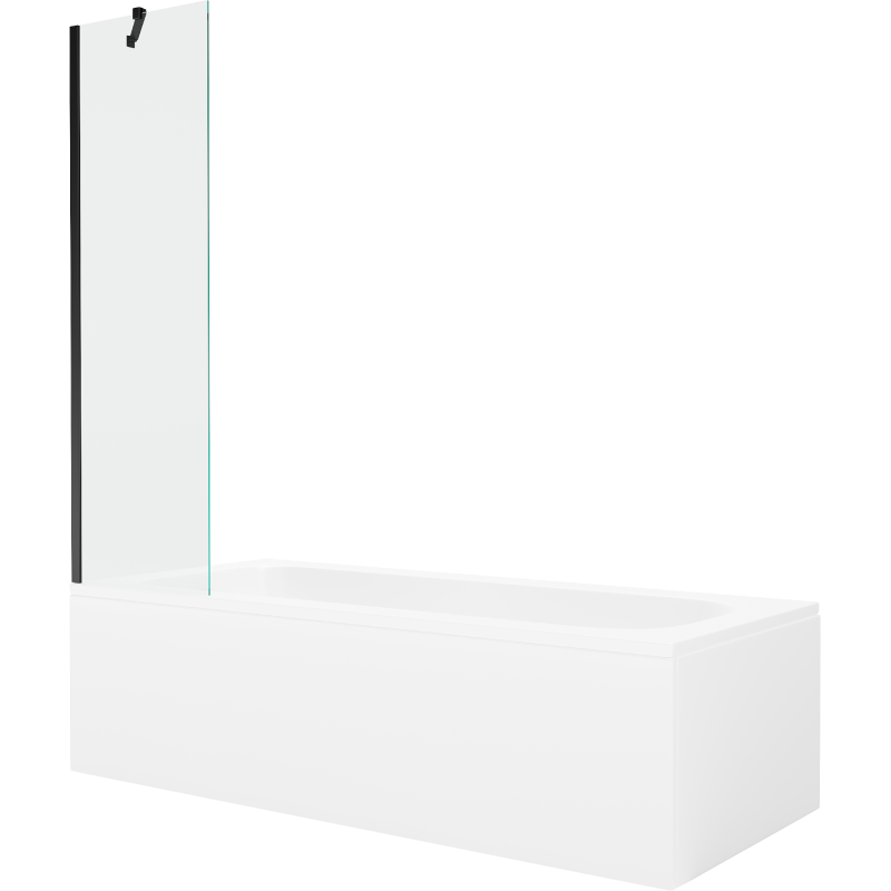 Mexen Vega wanna prostokątna 160 x 70 cm z obudową i parawanem 1-skrzydłowym 50 cm, transparent, czarny - 550116070X9505000070
