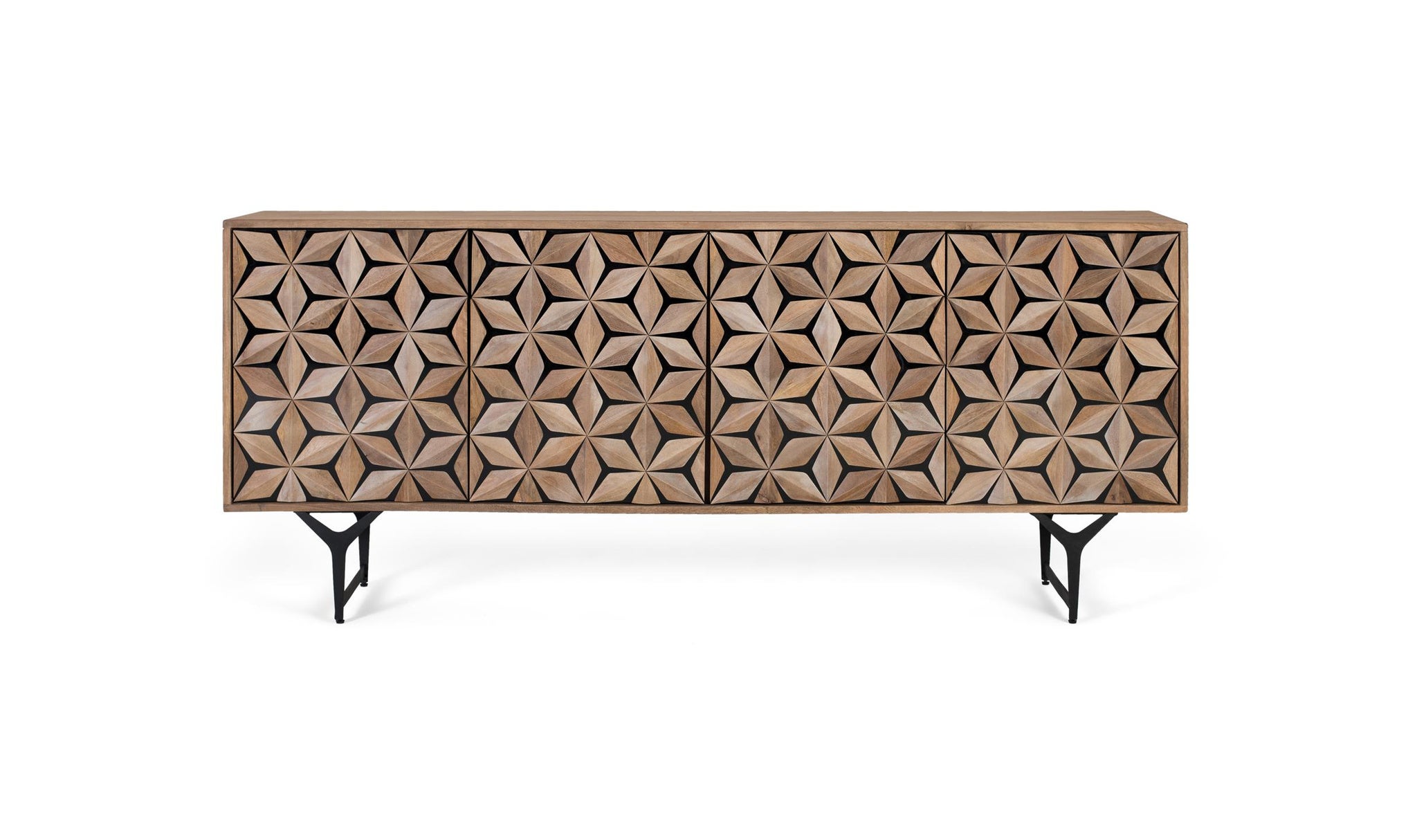 Komoda z drewna mango, styl nowoczesny, geometryczny - 74x177x40 GYC