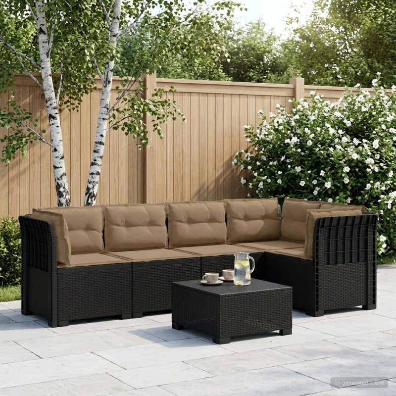 5-osobowa sofa ogrodowa z poduszkami w stylu rattanowym PP vidaXL