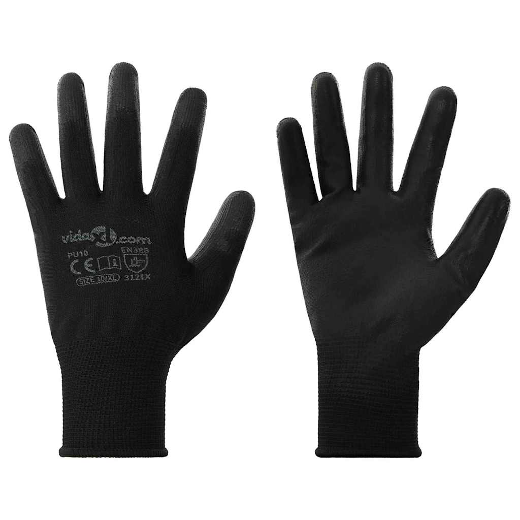 Rękawice Robocze 12 pcs Czarny 10 / xl Poliester vidaXL