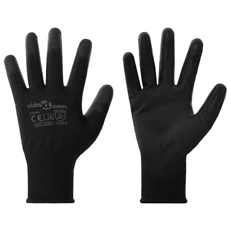 Rękawice Robocze 12 pcs Czarny 10 / xl Poliester vidaXL