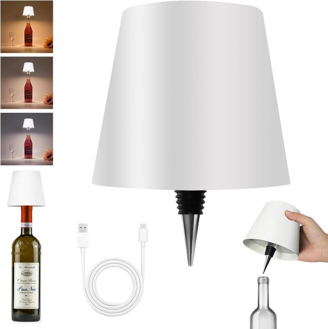 Lampa LED w kształcie butelki wina, trójkolorowa, bezprzewodowa, dotykowa lampka nocna, ładowalna (biała)