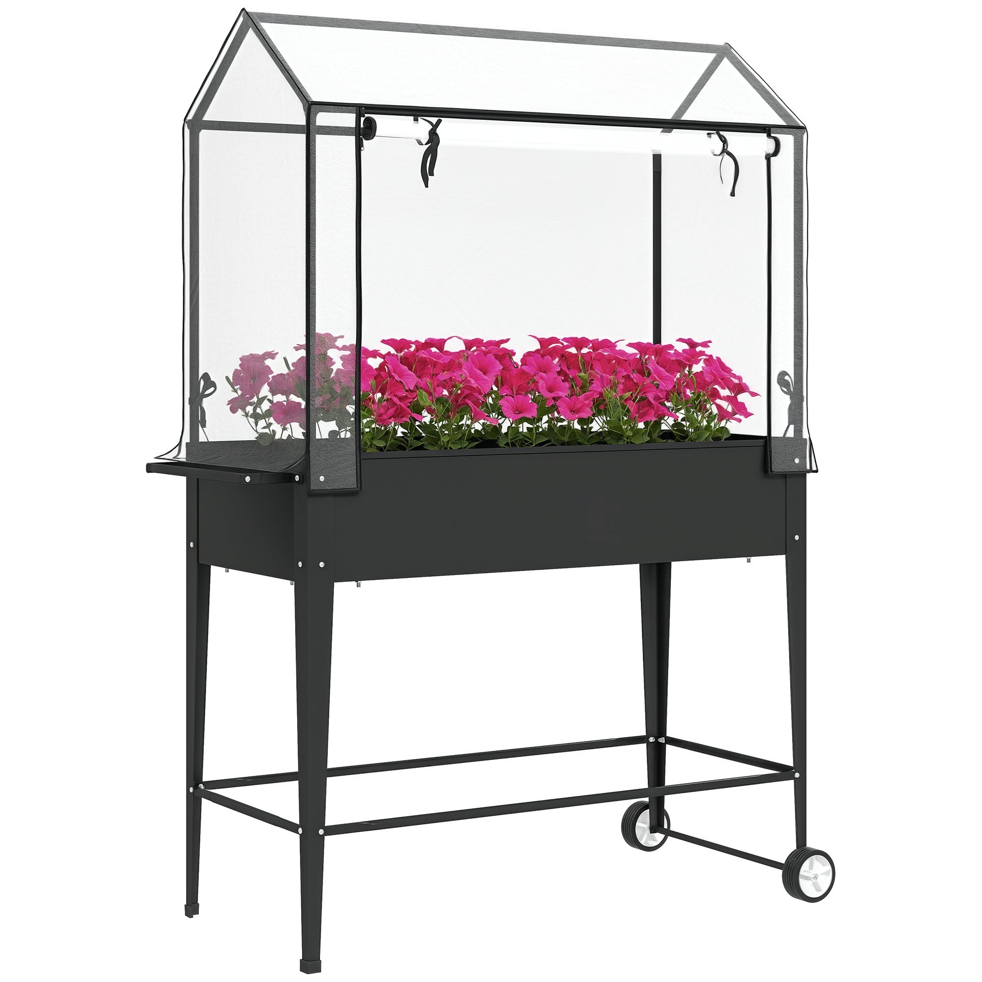 Podwyższony kwadratowy donica z PVC liner, podwyższona grządka ogrodowa z kółkami, otwory drenażowe, 100 x 45 x 152 cm, czarny