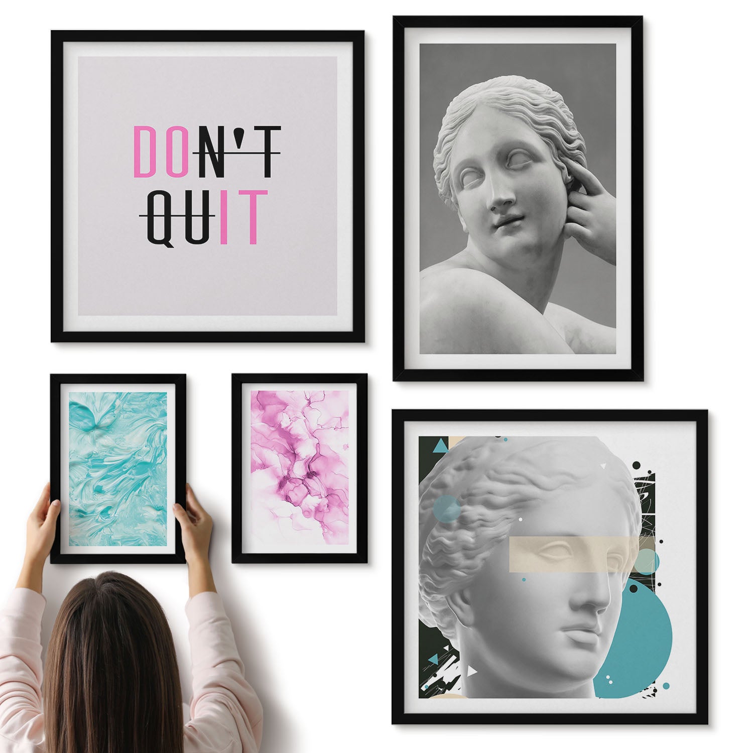 Galeria ścienna 5-częściowy komplet obrazów w czarnych ramach - Stylowe dekoracje z inspiracją klasyczną i nowoczesną - ArtPrintCave