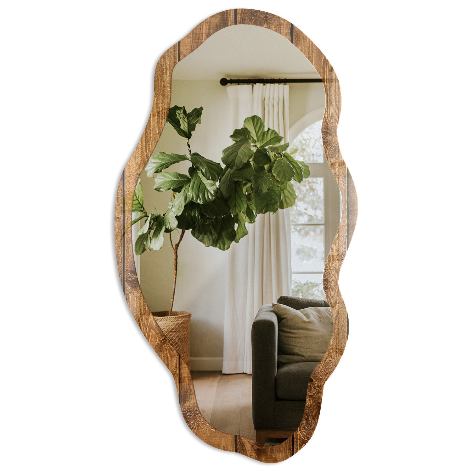 Lustro do nowoczesnych wnętrz – organiczna i nowoczesna forma - Drewniana tekstura 52x97cm