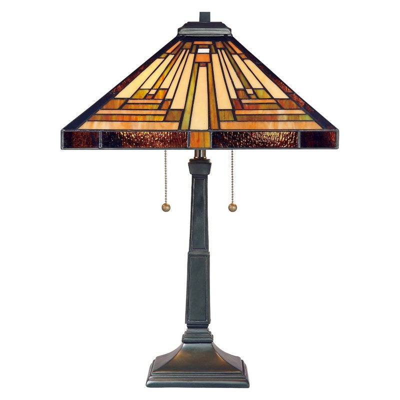 Lampa witrażowa Art Deco Tiffany vintage brązowa Stephen E27 60W Quoizel