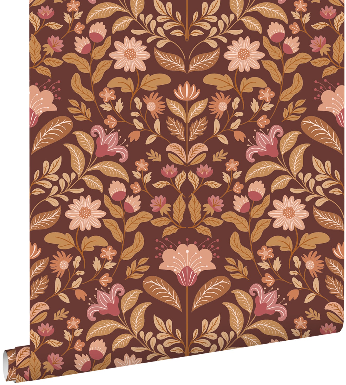 Tapeta zabytkowe kwiaty fioletowy mauve i zielony - 50 x 900 cm - ESTAHOME