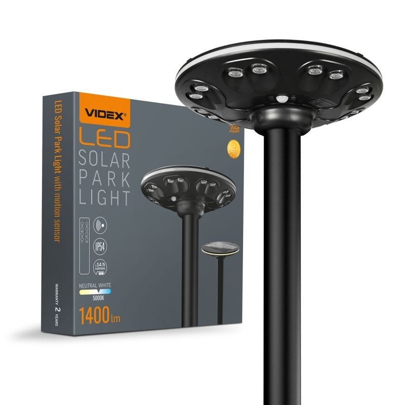 Głowica latarni ogrodowej solarna z czujnikiem Glso czarna LED 38.4W 3000K-5000K IP54 wym: 10 x 43 x 43 cm tworzywo sztuczne Videx