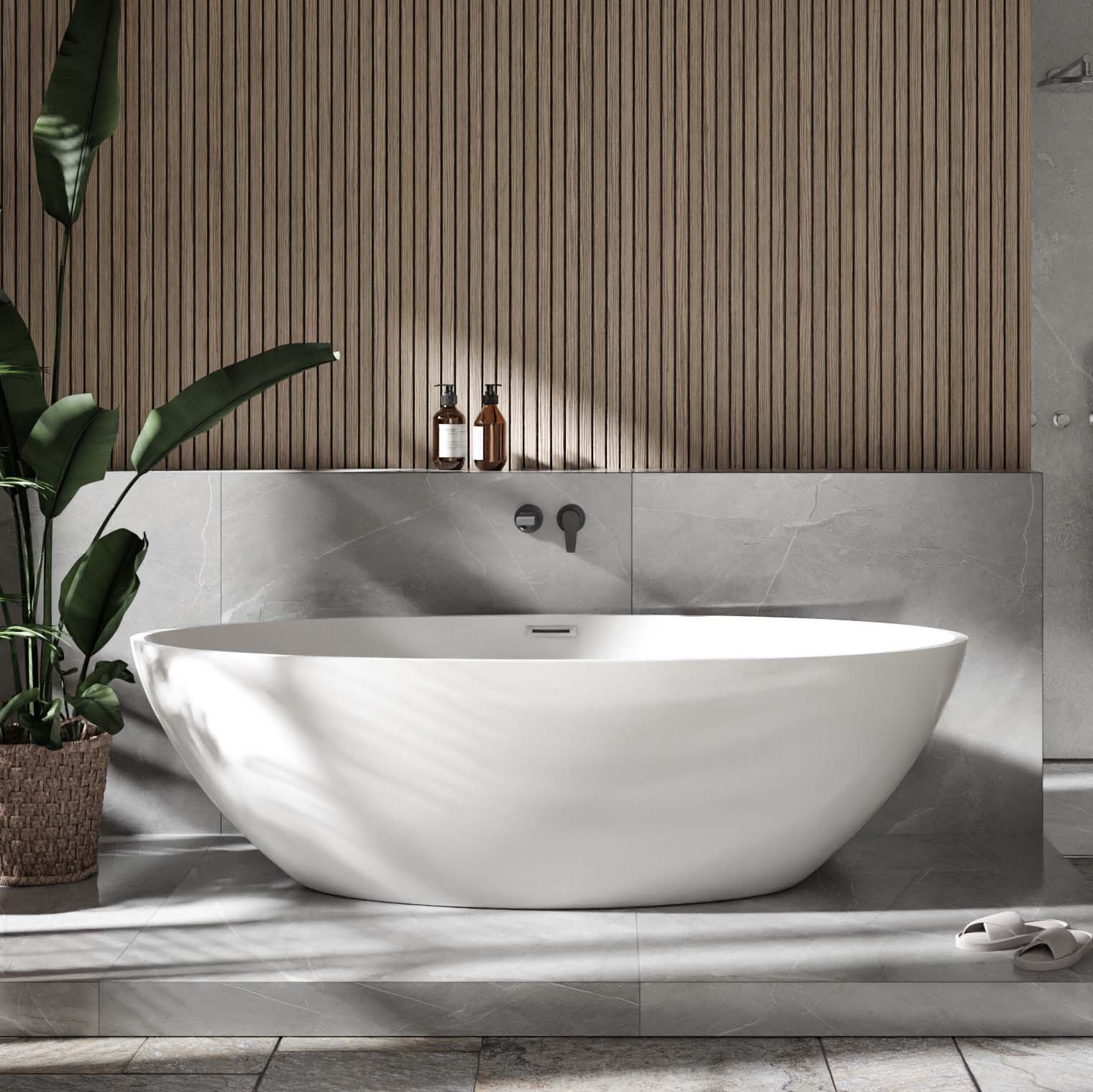 Bernstein Wanna wolnostojąca RIO STONE duża wanna owalna odlew mineralny 180x85 biały połysk