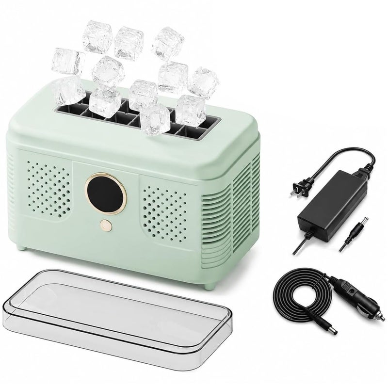 Przenośna kostkarka do lodu, kompaktowa do biura, na kemping, do samochodu, pełne kostki w 15-20 minut, 220 V, 12 V, zielona