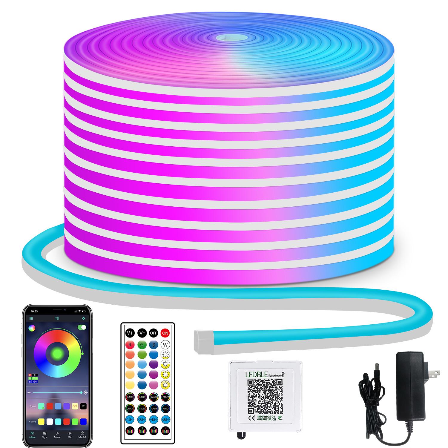 Neonowa taśma LED RGB, 20 m - 1200 LED, sterowanie aplikacją/pilotem, wodoodporność IP65