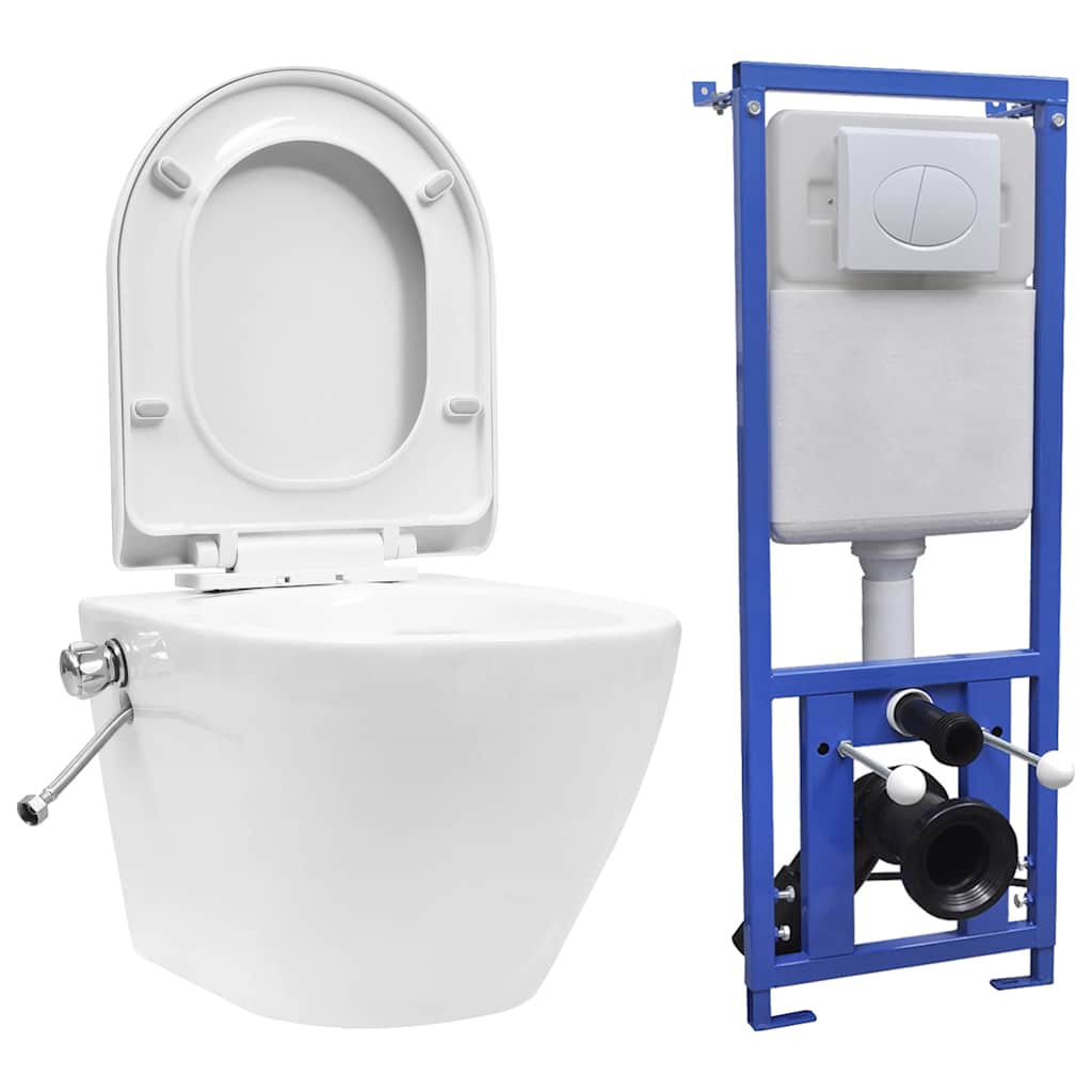 Miska WC Podwieszana Bezkołnierzowa z Deską Ceramiczna Biała