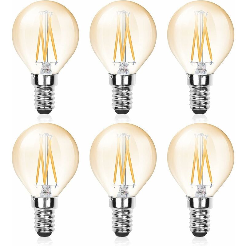 6 szt. Żarówka LED E14 Filament G45, 4W (Odpowiednik 40W), E14 Świeczka Z Ledy Ściemnialna, Bursztynowy Połysk, Żarówka Vintage Ciepłe Światło (2700K)