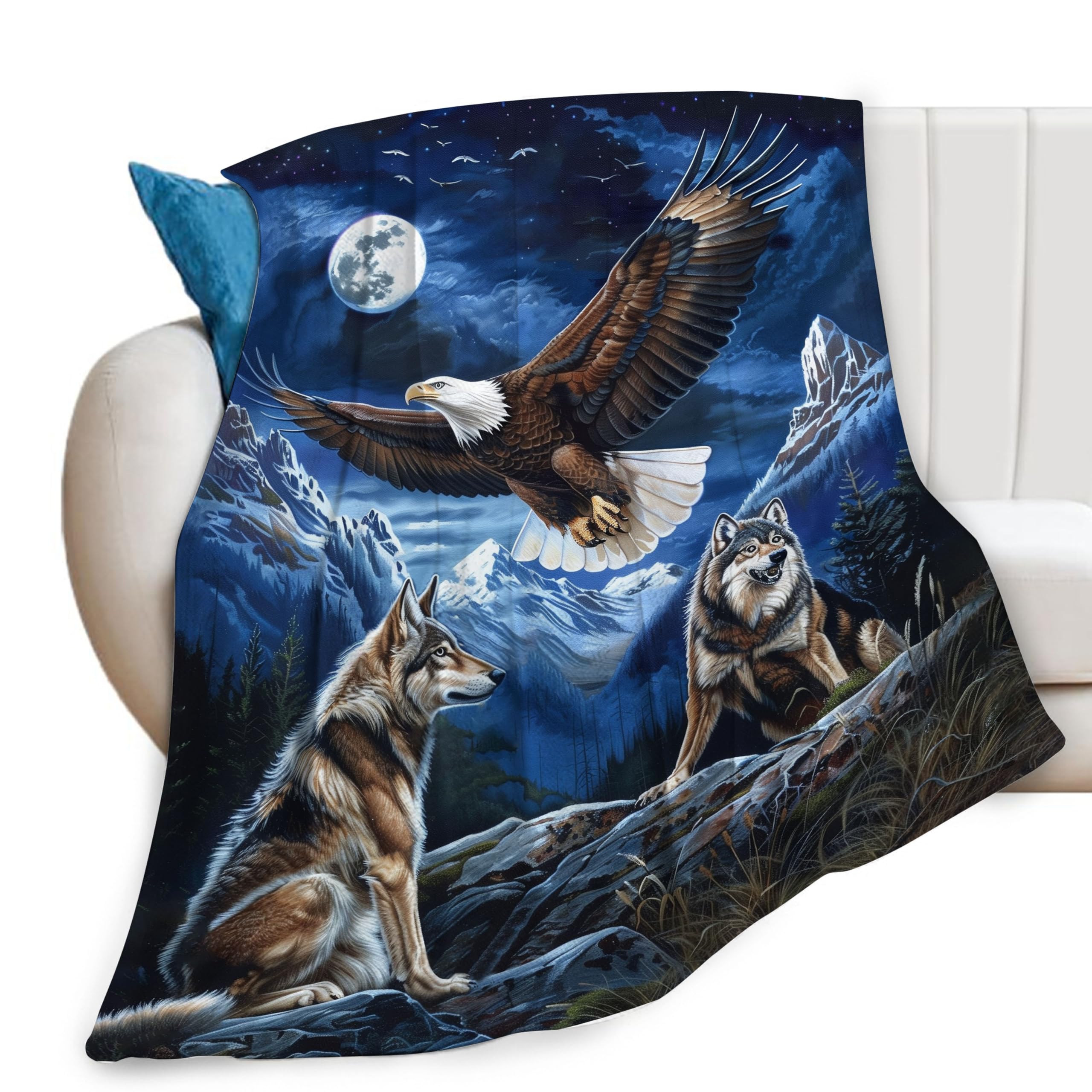 Koc Flanelowy z Orłem i Wilkiem 100 x 125 cm Miękki Ciepły na Sofę i Łóżko