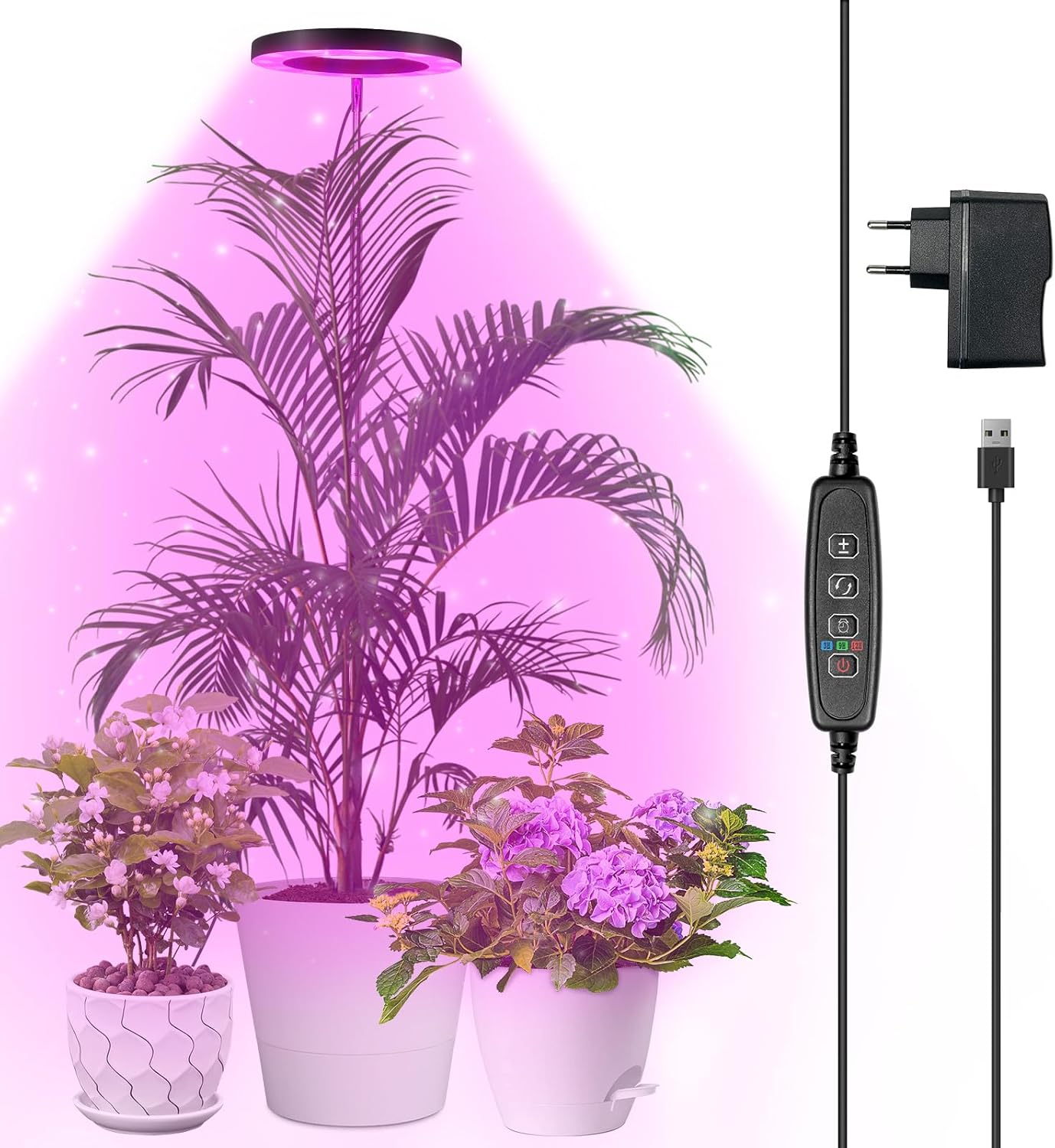 Pełnospektralna lampa LED do uprawy roślin, 155 cm, regulowana wysokość, 72 diody LED, 3 poziomy jasności z możliwością przyciemniania, timer