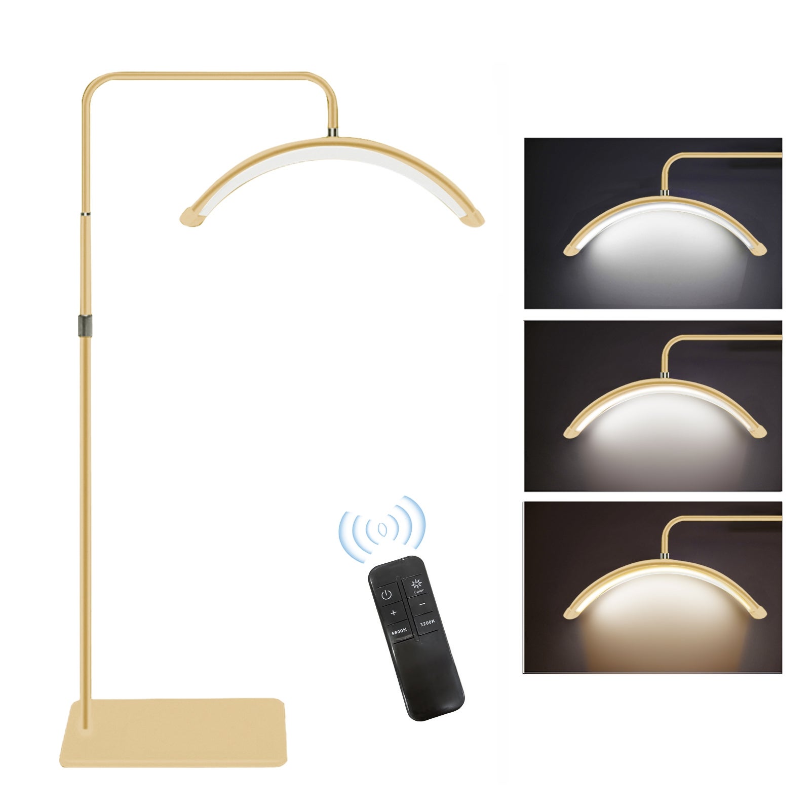 Lampa stojąca LED 36W w kształcie półksiężyca, regulowana jasność od 3200K do 5600K za pomocą pilota, z metalowym stojakiem o długości 1,8 m