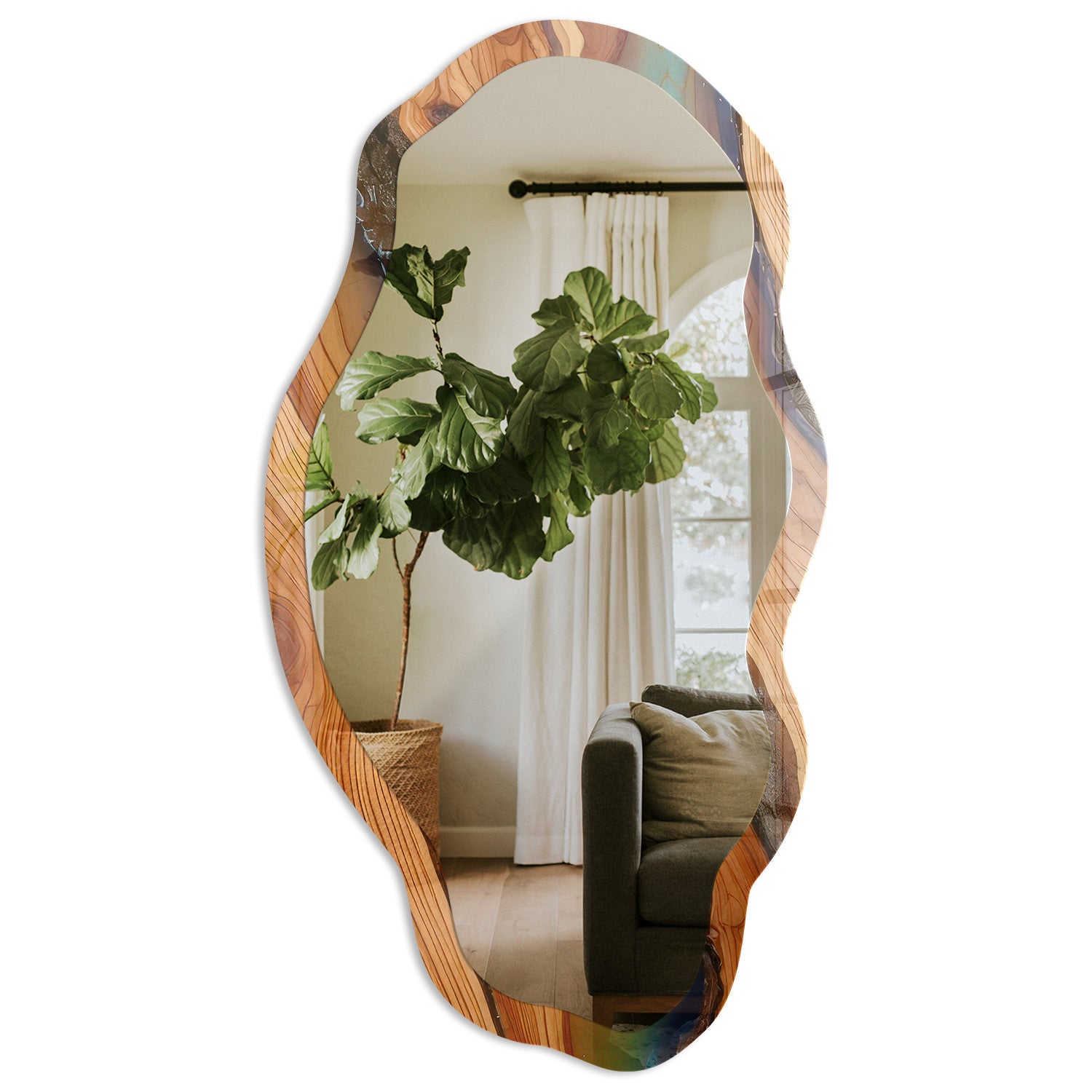 Designerskie lustro z nadrukiem na szklanej ramie - Żywica drewno 52x97cm