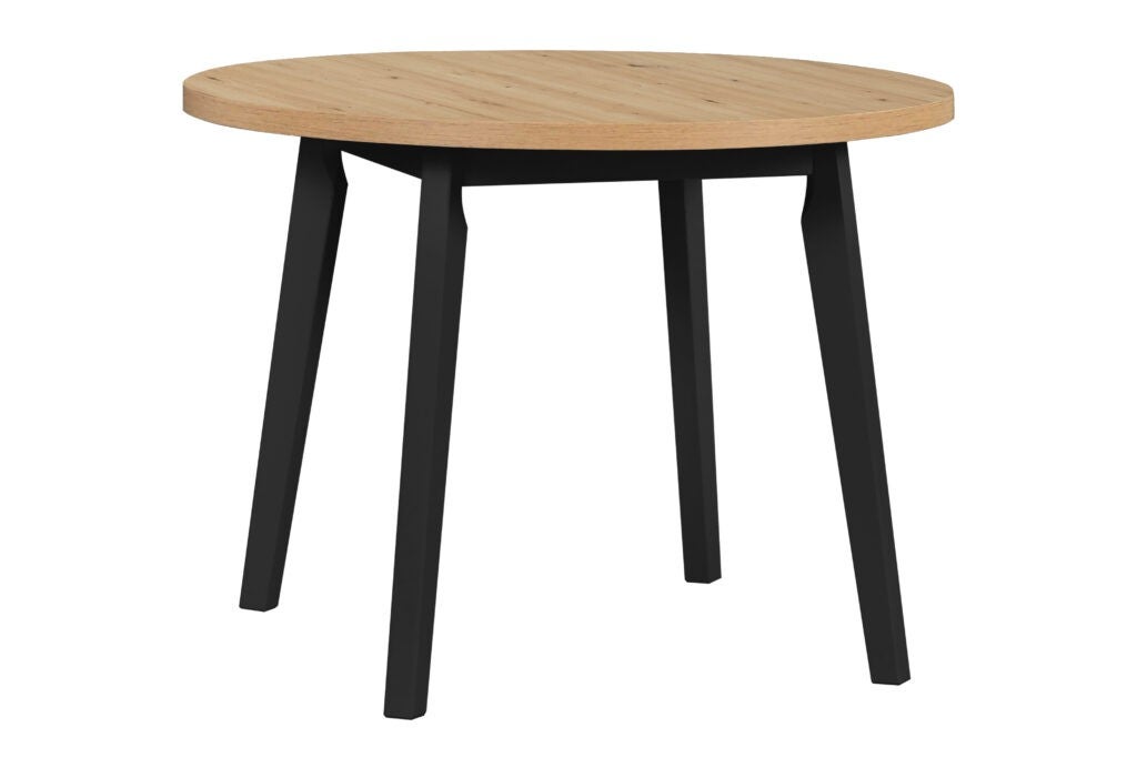 Elegancki stół Oslo 3 z okrągłym blatem Dąb Artisan – czarne nogi, nowoczesny design