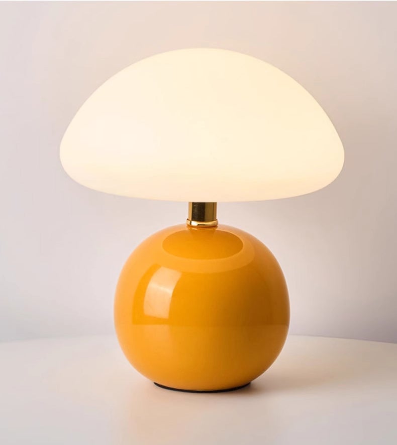 Urocza przewodowa lampa stołowa, lampka nocna USB w kształcie grzybka, ściemniana lampka nocna, 3 temperatury barwowe, pomarańczowa