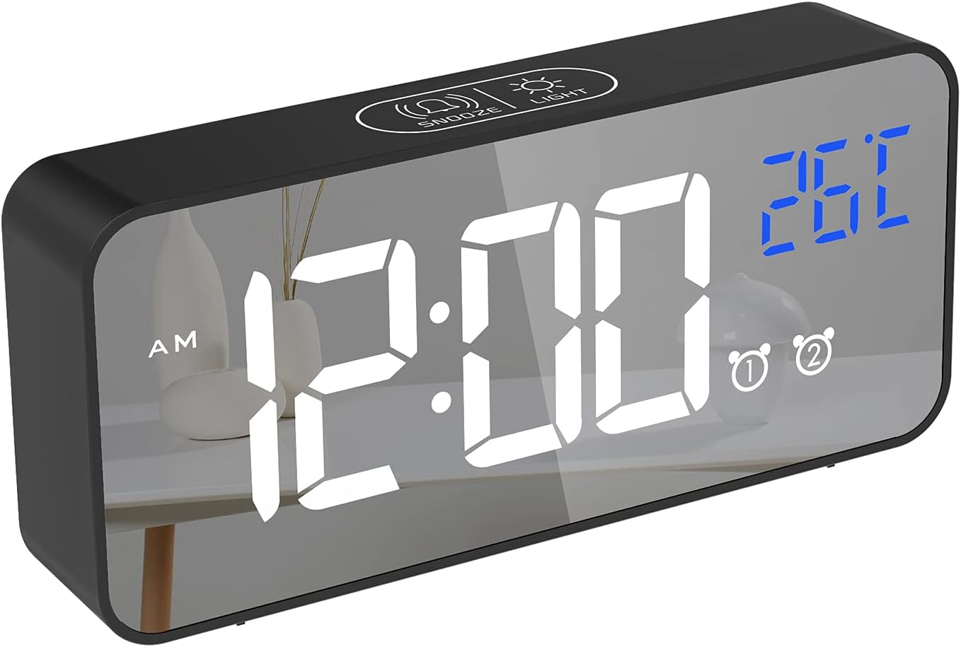 Cyfrowy budzik, cyfrowy zegar LED z wyświetlaczem temperatury/drzemką/2 alarmy/czas 12/24-godzinny/port ładowania USB/13 melodii