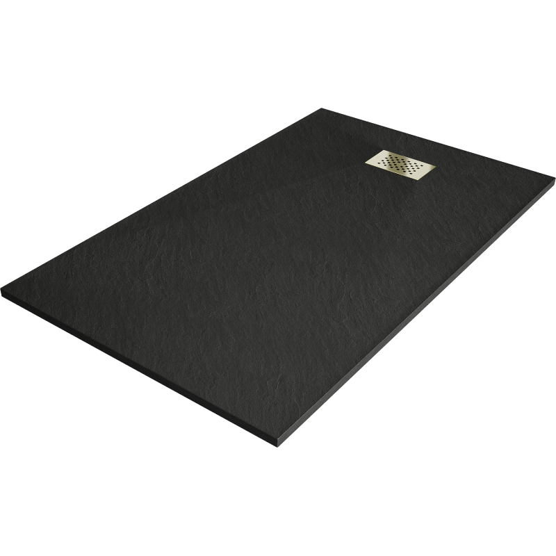 Mexen Hugo brodzik prostokątny SMC 140 x 80 cm, czarny, maskownica złota - 42708014-G