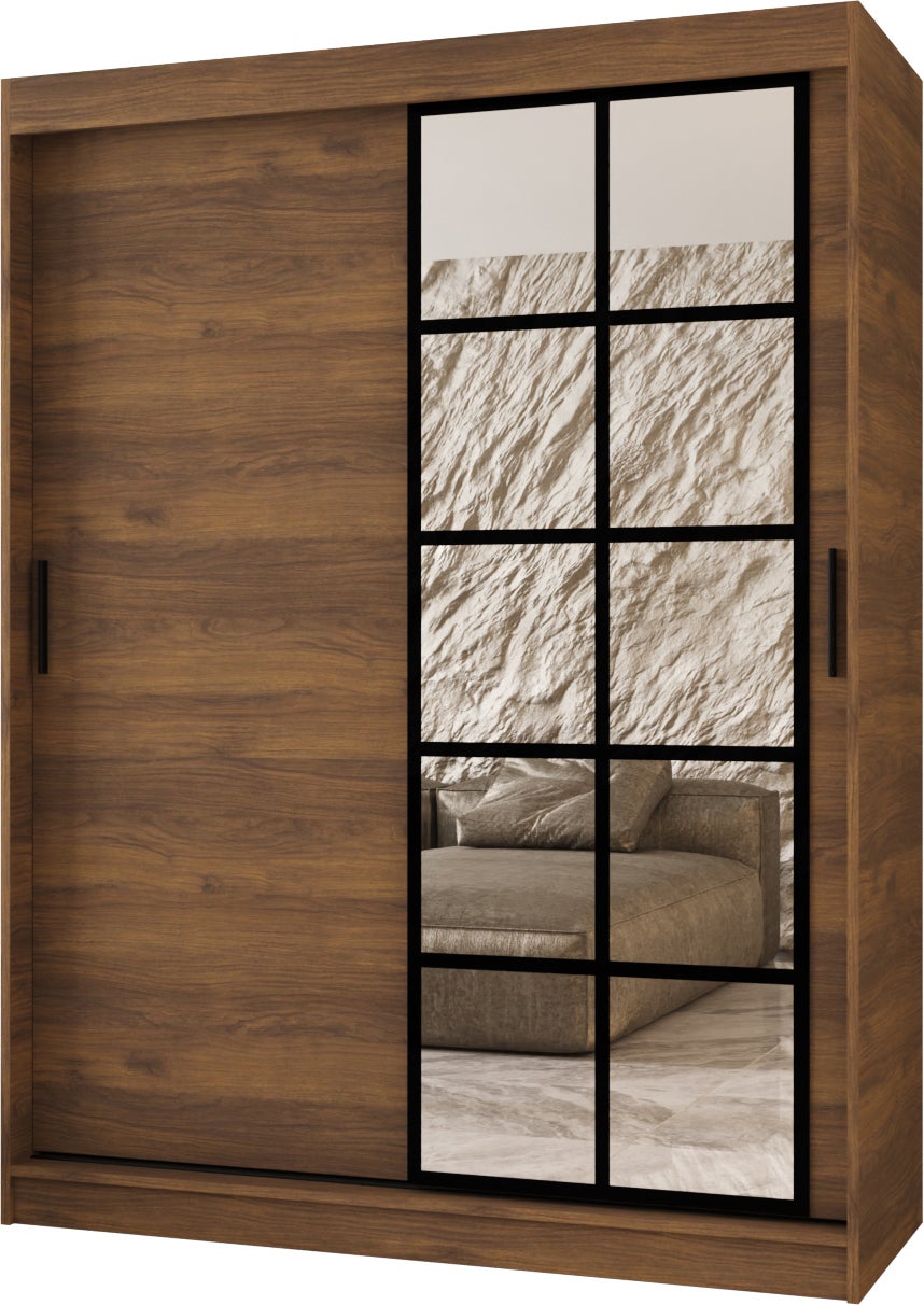 Szafa przesuwna z lustrem ORLANDO 150 x 62 x 200 orzech + u. czarny