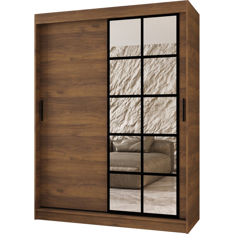 Szafa przesuwna z lustrem ORLANDO 150 x 62 x 200 orzech + u. czarny