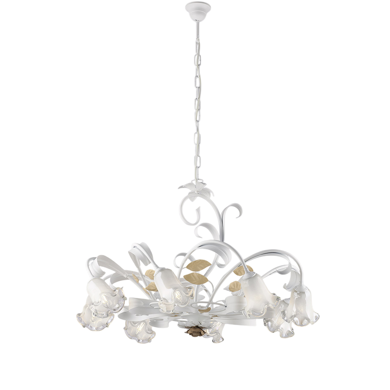 Lampadario in ferro laccato bianco shabby 8 luci H.52 - MAX 112 - Ø85