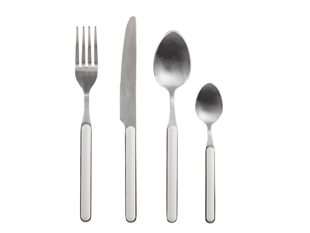 Conjunto de talheres HOME Domo de 24 peÃ§as em aÃ§o inoxidÃ¡vel com cabo de plÃ¡stico branco