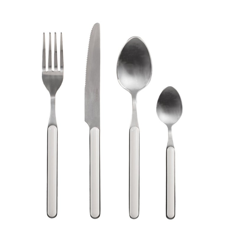 Conjunto de talheres HOME Domo de 24 peças em aço inoxidável com cabo de plástico branco